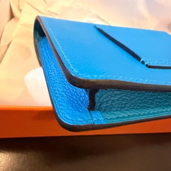 Hermes Blue Leather Roulis Compact Wallet with Silver Hardware - Picture 4 of 11